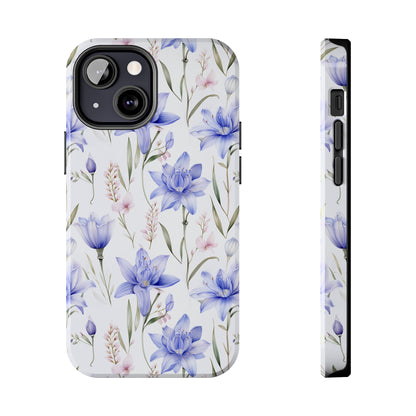 AI Bluebell Pattern Phone Case for iPhone - Lightweight, Impact Resistant, Wireless Charging Compatible