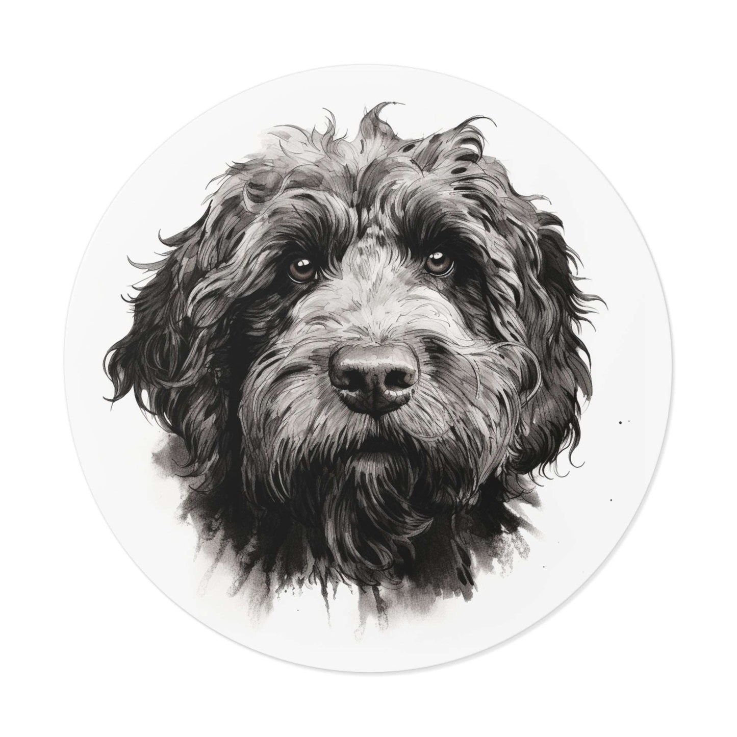 Round Vinyl Dog Sticker - Newfypoo, Labradoodle, Pet Decal