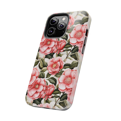 AI Camellias Flower Pattern Phone Case for iPhone - Lightweight, Impact Resistant, Wireless Charging Compatible