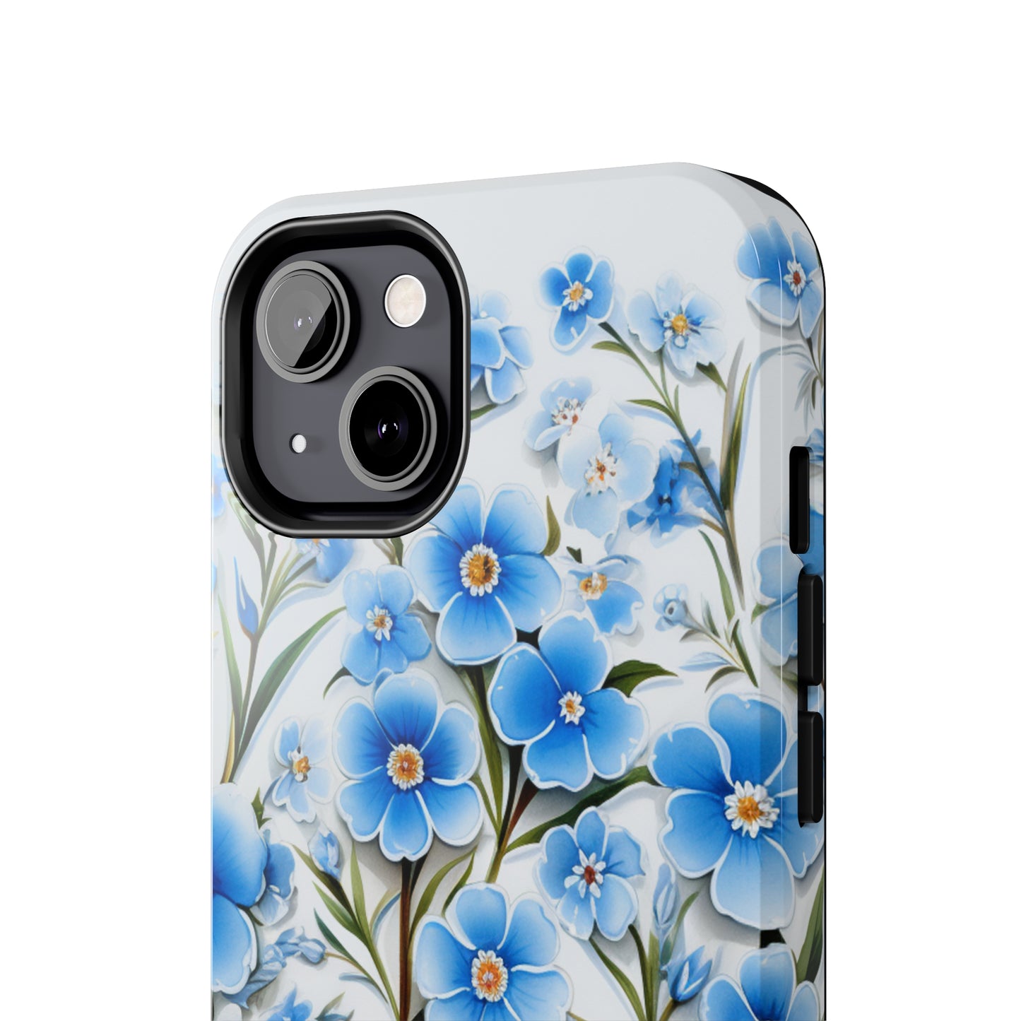 AI Forget Me Nots Flower Pattern Phone Case for iPhone - Lightweight, Impact Resistant, Wireless Charging Compatible