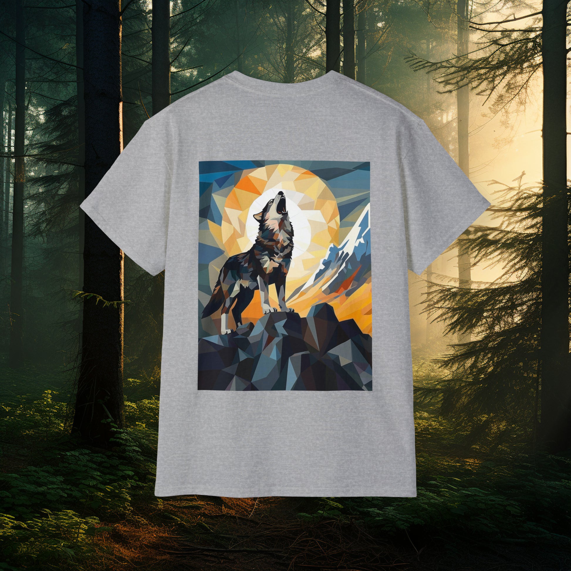 Unisex Abstract Cubist Wolf Howling at the Moon T-Shirt, Mythical Creatures Wolves for Wolf Lovers, Unique Wolf Gift