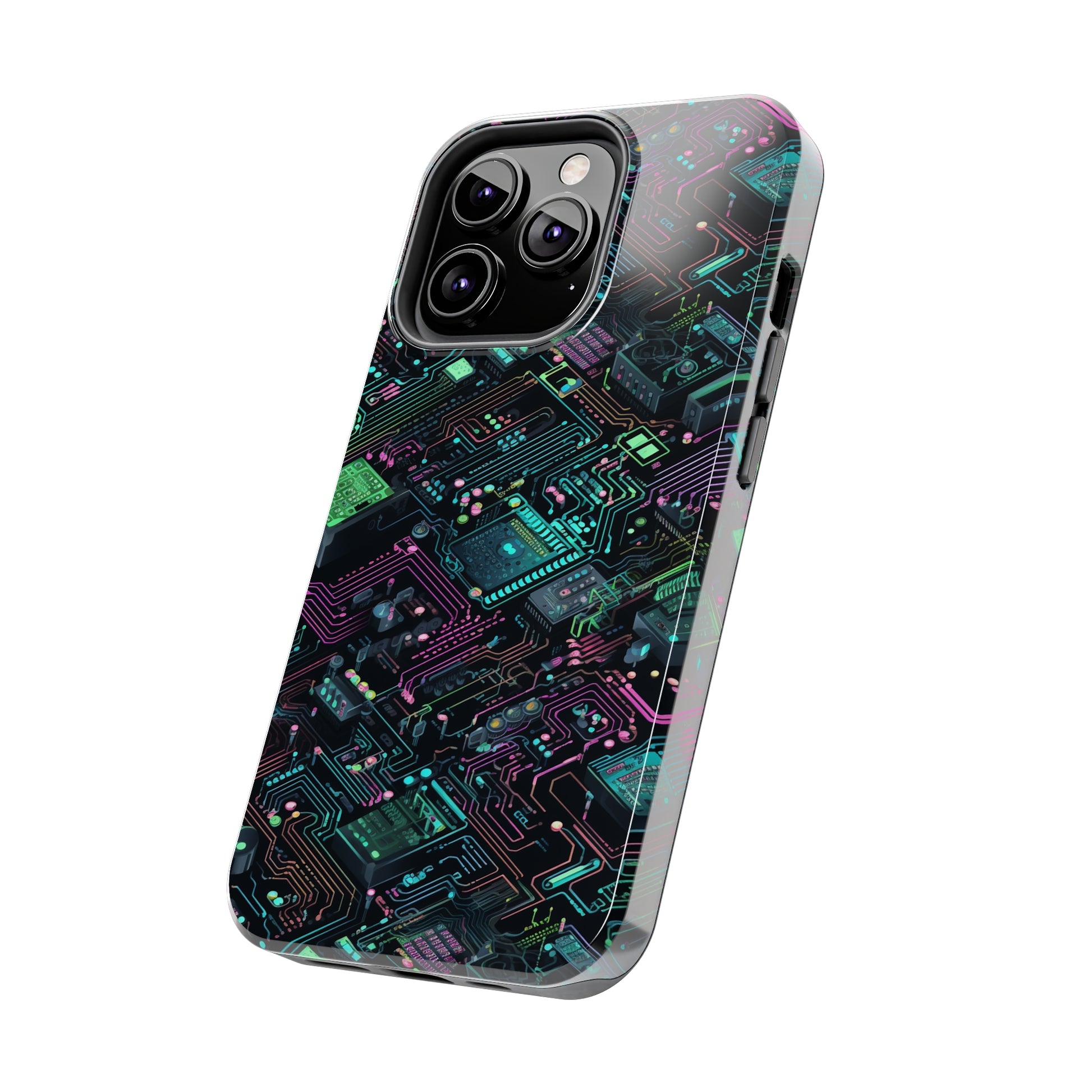 AI Retro Tech Pattern Phone Case for iPhone - Lightweight, Impact Resistant, Wireless Charging Compatible-AI phone case-AI By AJ