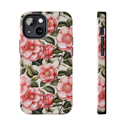 AI Camellias Flower Pattern Phone Case for iPhone - Lightweight, Impact Resistant, Wireless Charging Compatible