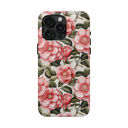 AI Camellias Flower Pattern Phone Case for iPhone - Lightweight, Impact Resistant, Wireless Charging Compatible