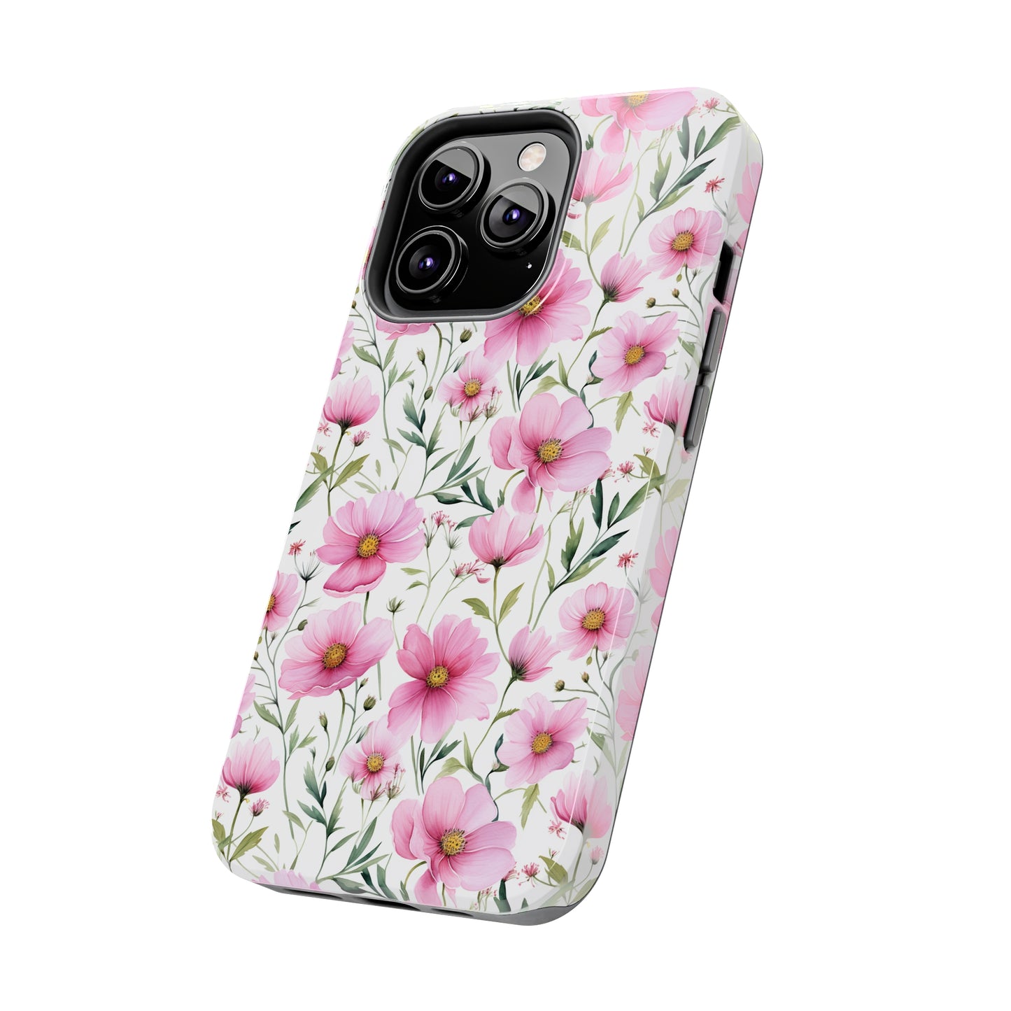 AI Cosmos Flower Pattern Phone Case for iPhone - Lightweight, Impact Resistant, Wireless Charging Compatible