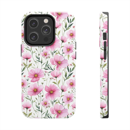 AI Cosmos Flower Pattern Phone Case for iPhone - Lightweight, Impact Resistant, Wireless Charging Compatible